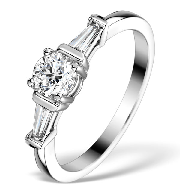 Sidestone Engagement Ring Vana 0.80ct SI2 Baguette Diamonds 18KW Gold